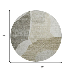 HomeRoots 8' Taupe and Ivory Abstract Washable Round Rug - Durable, UV-Protected, Perfect for Family Spaces! 655297