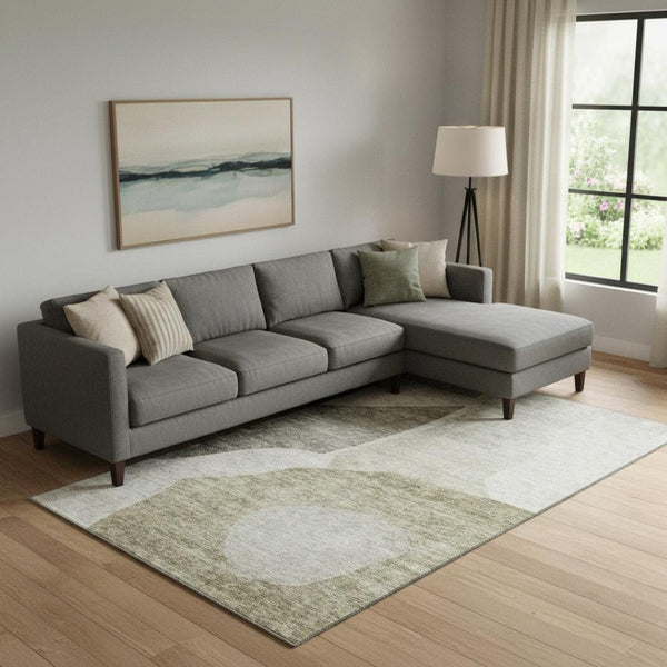 HomeRoots 9' X 12' Taupe & Ivory Abstract Area Rug - Washable, UV Protected, Perfect for Busy Homes & Decor 655299