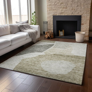 HomeRoots 9' X 12' Taupe & Ivory Abstract Area Rug - Washable, UV Protected, Perfect for Busy Homes & Decor 655299