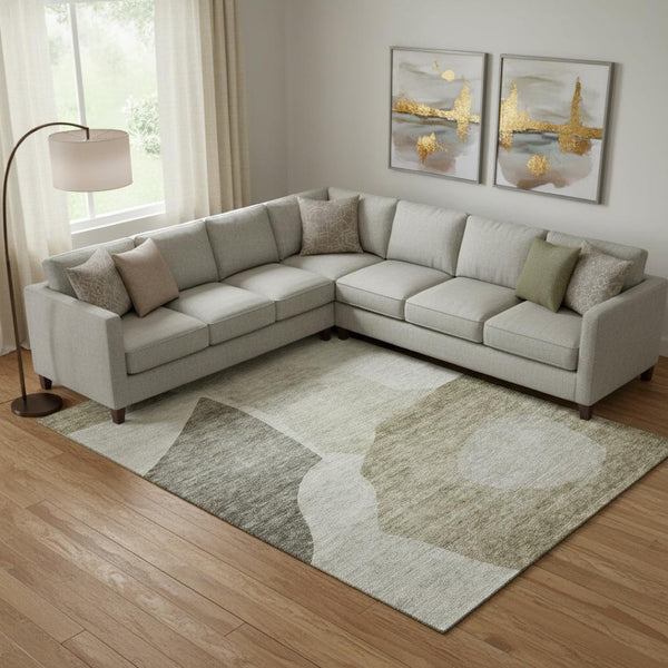 HomeRoots 10' X 14' Abstract Area Rug in Taupe & Ivory - Soft, Durable, Stain-Resistant with UV Protection! 655300