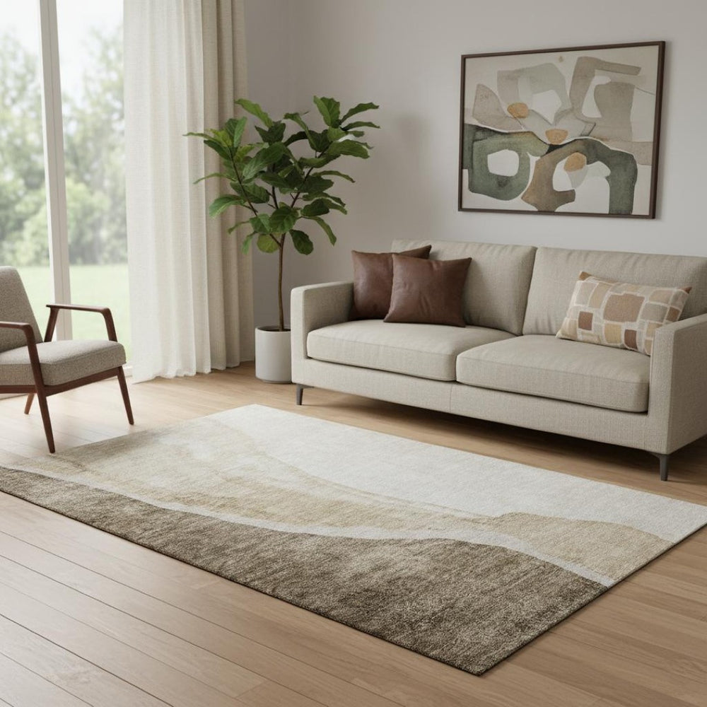 HomeRoots 5' X 8' Stylish Brown and Ivory Abstract Area Rug – Washable, UV-Protected, Stain-Resistant Design! 655302