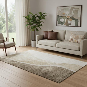 HomeRoots 5' X 8' Stylish Brown and Ivory Abstract Area Rug – Washable, UV-Protected, Stain-Resistant Design! 655302
