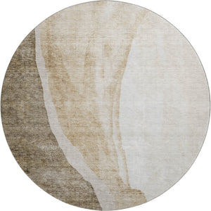 HomeRoots 8' Brown and Ivory Abstract Washable Round Rug - Durable, Stain-Resistant, UV Protected for Modern Homes 655303