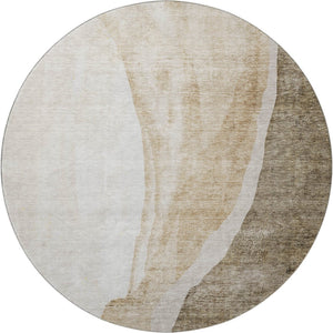 HomeRoots 8' Brown and Ivory Abstract Washable Round Rug - Durable, Stain-Resistant, UV Protected for Modern Homes 655303