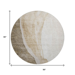 HomeRoots 8' Brown and Ivory Abstract Washable Round Rug - Durable, Stain-Resistant, UV Protected for Modern Homes 655303