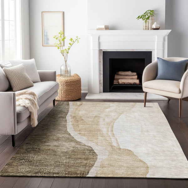 HomeRoots 8' X 10' Brown & Ivory Abstract Washable Area Rug - Durable, UV-Protected, Modern Design for Homes 655304