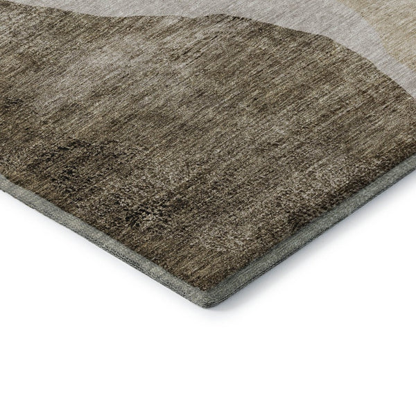 HomeRoots 8' X 10' Brown & Ivory Abstract Washable Area Rug - Durable, UV-Protected, Modern Design for Homes 655304