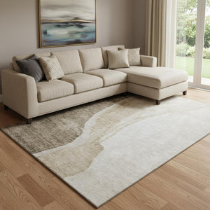 HomeRoots 8' X 10' Brown & Ivory Abstract Washable Area Rug - Durable, UV-Protected, Modern Design for Homes 655304
