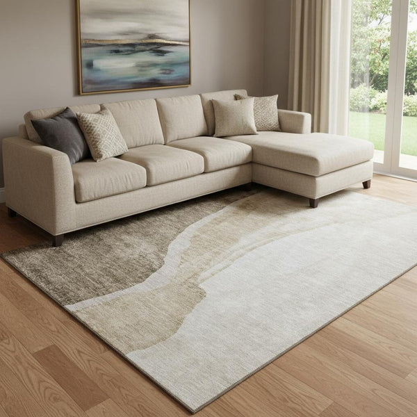 HomeRoots 8' X 10' Brown & Ivory Abstract Washable Area Rug - Durable, UV-Protected, Modern Design for Homes 655304