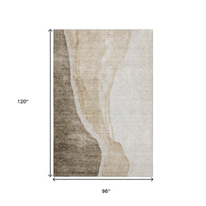 HomeRoots 8' X 10' Brown & Ivory Abstract Washable Area Rug - Durable, UV-Protected, Modern Design for Homes 655304