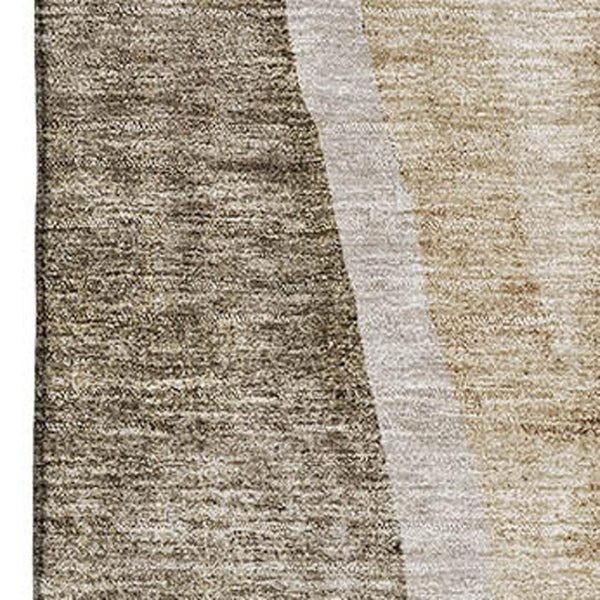 HomeRoots 9' X 12' Stylish Brown and Ivory Abstract Area Rug – Washable, Stain Resistant, UV Protected Design 655305