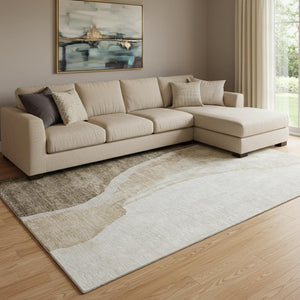 HomeRoots 9' X 12' Stylish Brown and Ivory Abstract Area Rug – Washable, Stain Resistant, UV Protected Design 655305