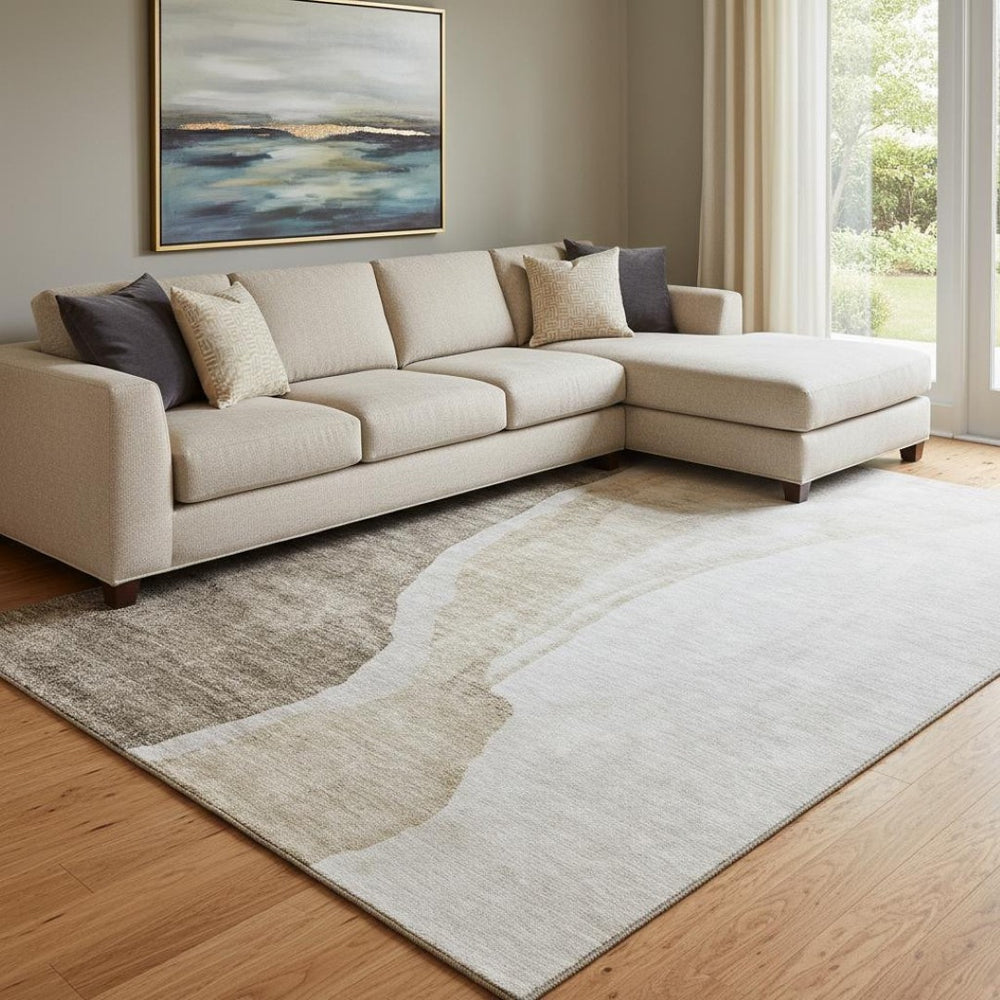HomeRoots 10' X 14' Brown And Ivory Abstract Area Rug - Washable, UV-Protected, Stain-Resistant, Durable Design 655306