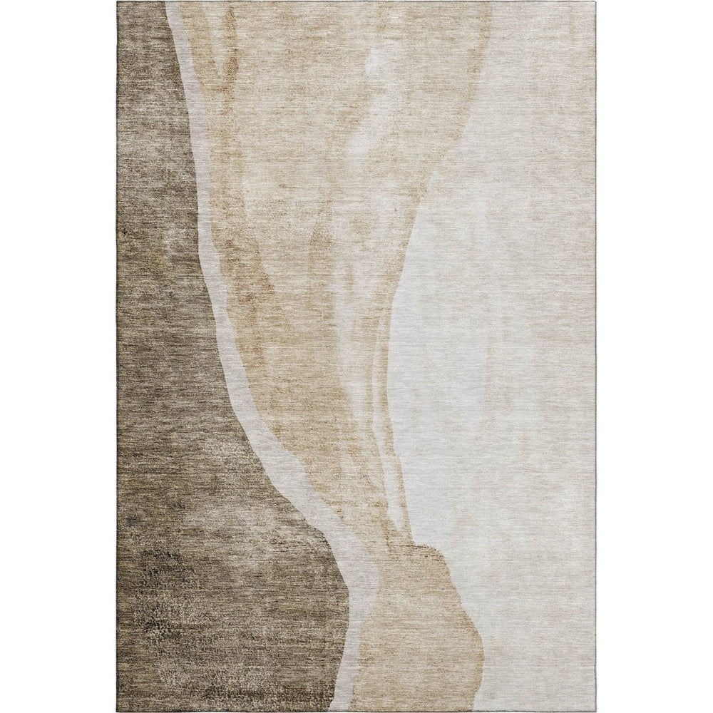 HomeRoots 10' X 14' Brown And Ivory Abstract Area Rug - Washable, UV-Protected, Stain-Resistant, Durable Design 655306