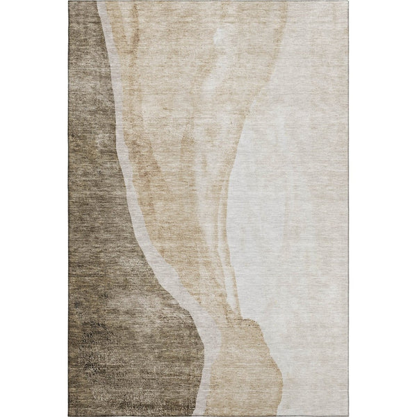 HomeRoots 10' X 14' Brown And Ivory Abstract Area Rug - Washable, UV-Protected, Stain-Resistant, Durable Design 655306