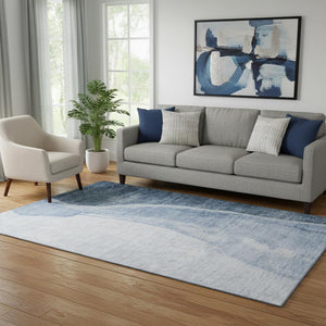 HomeRoots 5' Blue and Ivory Abstract Washable Area Rug with UV Protection – Durable, Stylish, Kid & Pet Friendly! 655308