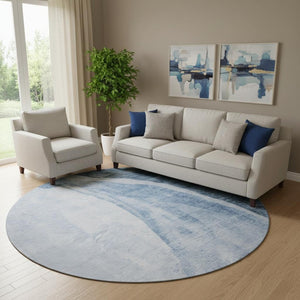 HomeRoots 8' Blue And Ivory Abstract Round Rug - Washable, UV Protected, Stylish & Durable for Any Space 655309