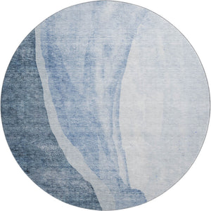 HomeRoots 8' Blue And Ivory Abstract Round Rug - Washable, UV Protected, Stylish & Durable for Any Space 655309
