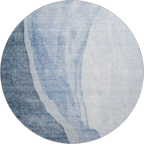 HomeRoots 8' Blue And Ivory Abstract Round Rug - Washable, UV Protected, Stylish & Durable for Any Space 655309