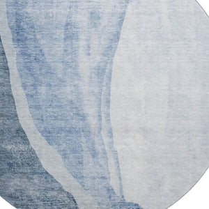 HomeRoots 8' Blue And Ivory Abstract Round Rug - Washable, UV Protected, Stylish & Durable for Any Space 655309