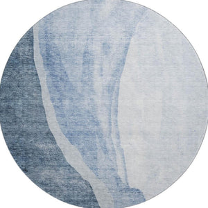 HomeRoots 8' Blue And Ivory Abstract Round Rug - Washable, UV Protected, Stylish & Durable for Any Space 655309