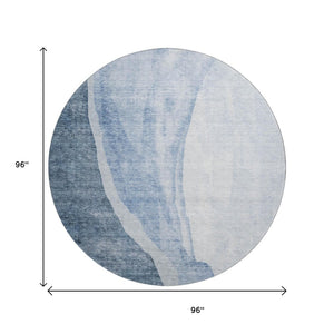 HomeRoots 8' Blue And Ivory Abstract Round Rug - Washable, UV Protected, Stylish & Durable for Any Space 655309