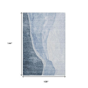 HomeRoots 9' X 12' Blue and Ivory Abstract Area Rug - Washable, UV-Protected & Perfect for High-Traffic Rooms 655311
