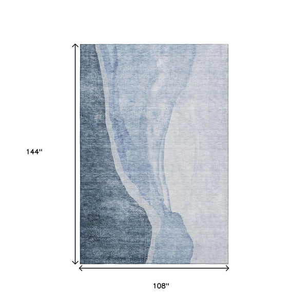 HomeRoots 9' X 12' Blue and Ivory Abstract Area Rug - Washable, UV-Protected & Perfect for High-Traffic Rooms 655311