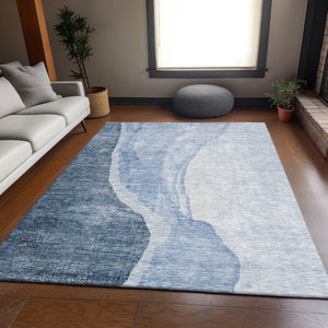HomeRoots 9' X 12' Blue and Ivory Abstract Area Rug - Washable, UV-Protected & Perfect for High-Traffic Rooms 655311
