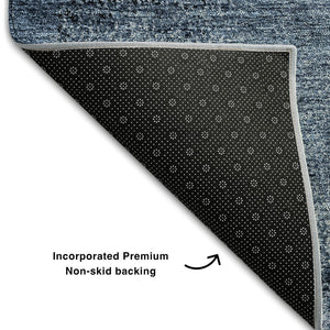 HomeRoots 9' X 12' Blue and Ivory Abstract Area Rug - Washable, UV-Protected & Perfect for High-Traffic Rooms 655311