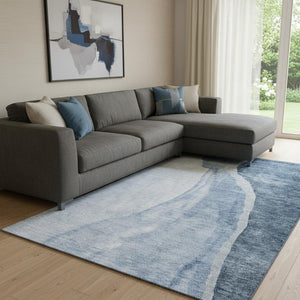 HomeRoots 10' X 14' Blue and Ivory Abstract Area Rug – Durable, Washable, UV-Protected for High-Traffic Spaces 655312