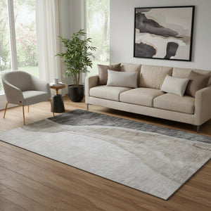 HomeRoots 5' X 8' Charcoal & Ivory Abstract Washable Area Rug - UV Protected, Stain-Resistant, Modern Design 655314