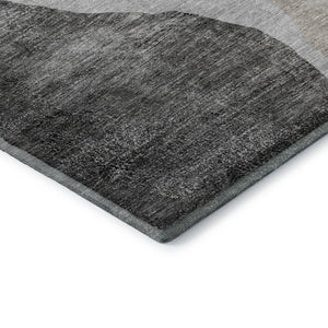 HomeRoots 8' Charcoal and Ivory Abstract Round Rug - Washable, UV-Protected, Perfect for Modern Living Spaces 655315