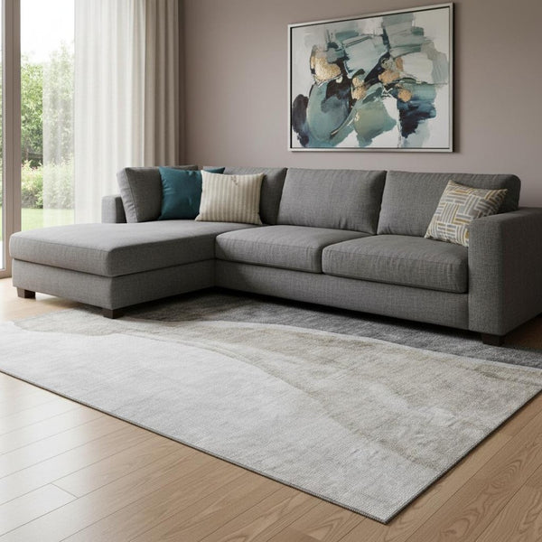 HomeRoots 8' X 10' Charcoal and Ivory Abstract Area Rug - Washable, UV Protected, Perfect for Busy Homes! 655316
