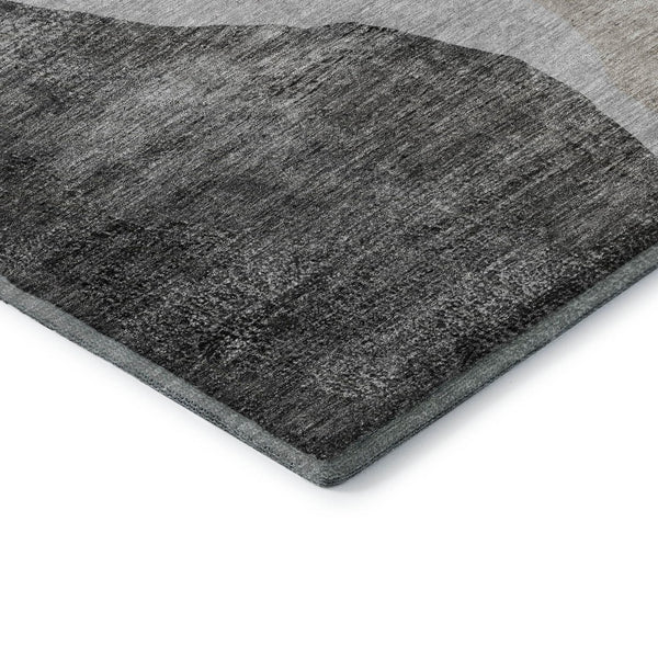 HomeRoots 9' X 12' Charcoal & Ivory Abstract Area Rug – Washable, UV Protected, Stylish & Durable for Homes 655317
