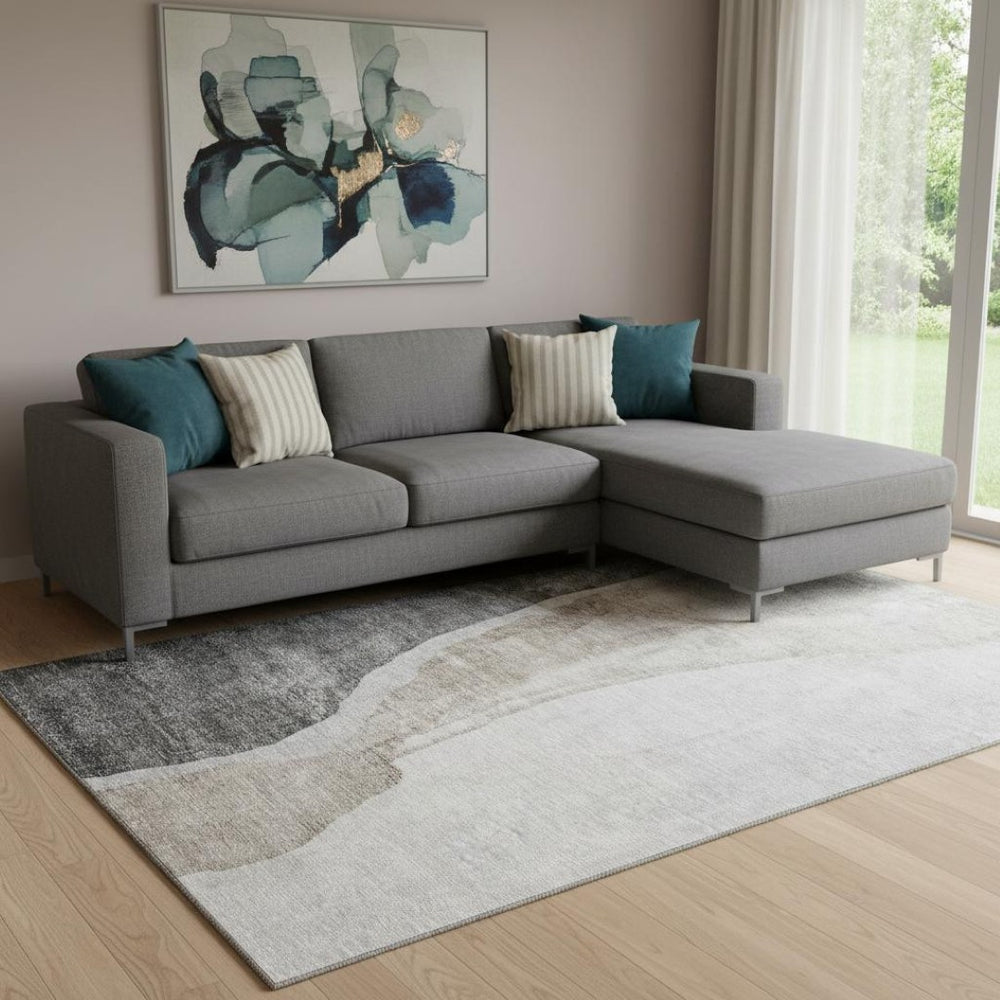 HomeRoots 9' X 12' Charcoal & Ivory Abstract Area Rug – Washable, UV Protected, Stylish & Durable for Homes 655317