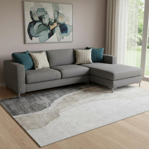 HomeRoots 9' X 12' Charcoal & Ivory Abstract Area Rug – Washable, UV Protected, Stylish & Durable for Homes 655317
