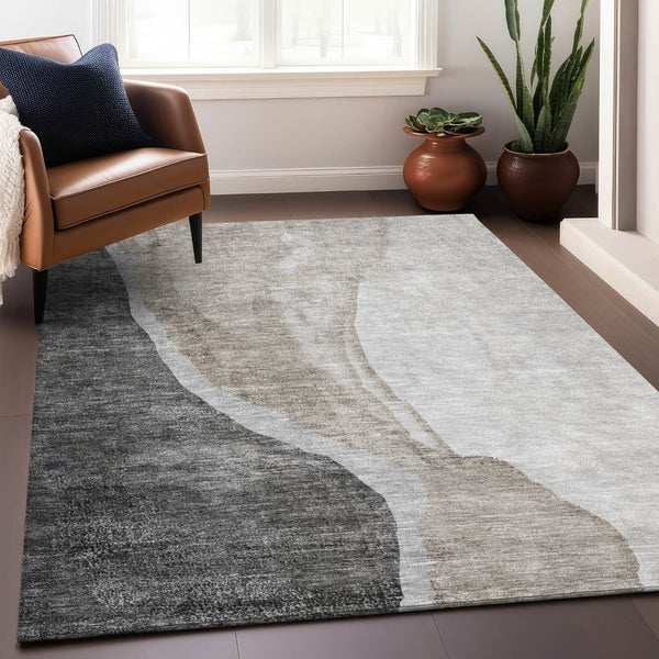 HomeRoots 10' X 14' Charcoal & Ivory Abstract Area Rug - Washable, UV-Protected, Stylish & Stain-Resistant Design 655318
