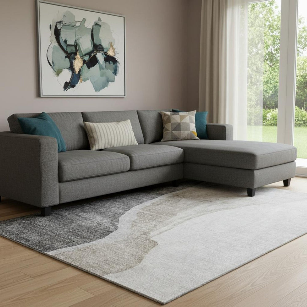 HomeRoots 10' X 14' Charcoal & Ivory Abstract Area Rug - Washable, UV-Protected, Stylish & Stain-Resistant Design 655318