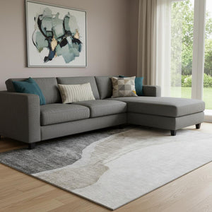 HomeRoots 10' X 14' Charcoal & Ivory Abstract Area Rug - Washable, UV-Protected, Stylish & Stain-Resistant Design 655318