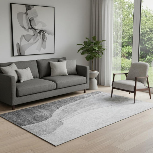 HomeRoots 5' X 8' Gray and Ivory Abstract Area Rug - Washable, UV-Protected, Durable for High-Traffic Spaces 655320