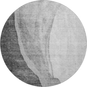 HomeRoots 8' Gray and Ivory Abstract Round Washable Rug with UV Protection for High-Traffic Areas and Style 655321