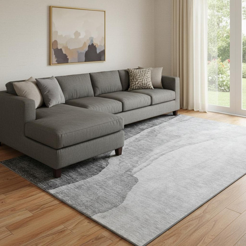 HomeRoots 8' X 10' Gray and Ivory Abstract Washable Area Rug - Stylish, Stain Resistant with UV Protection! 655322