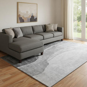 HomeRoots 8' X 10' Gray and Ivory Abstract Washable Area Rug - Stylish, Stain Resistant with UV Protection! 655322