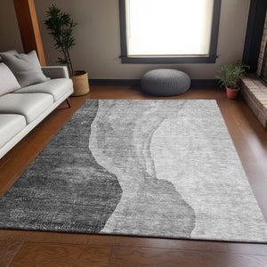 HomeRoots 10' X 14' Gray And Ivory Abstract Area Rug - Washable, UV Protected, Ideal for High-Traffic Spaces 655324
