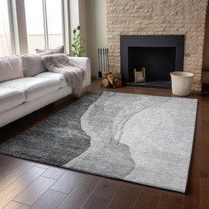HomeRoots 10' X 14' Gray And Ivory Abstract Area Rug - Washable, UV Protected, Ideal for High-Traffic Spaces 655324