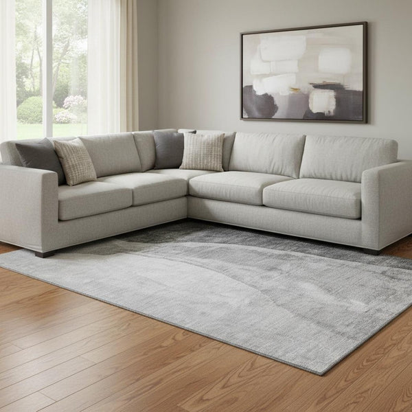 HomeRoots 10' X 14' Gray And Ivory Abstract Area Rug - Washable, UV Protected, Ideal for High-Traffic Spaces 655324