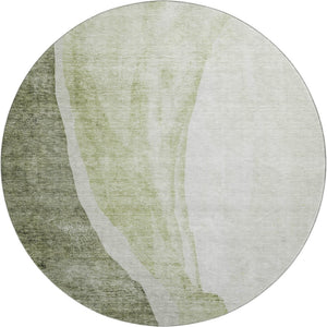 HomeRoots 8' Olive Green and Ivory Abstract Washable Round Rug - Stain-Resistant, UV Protected, Durable Design 655327