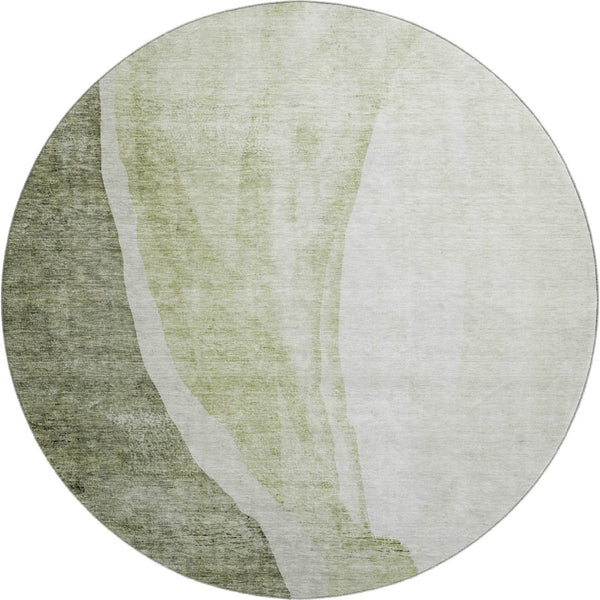 HomeRoots 8' Olive Green and Ivory Abstract Washable Round Rug - Stain-Resistant, UV Protected, Durable Design 655327