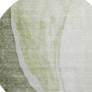 HomeRoots 8' Olive Green and Ivory Abstract Washable Round Rug - Stain-Resistant, UV Protected, Durable Design 655327